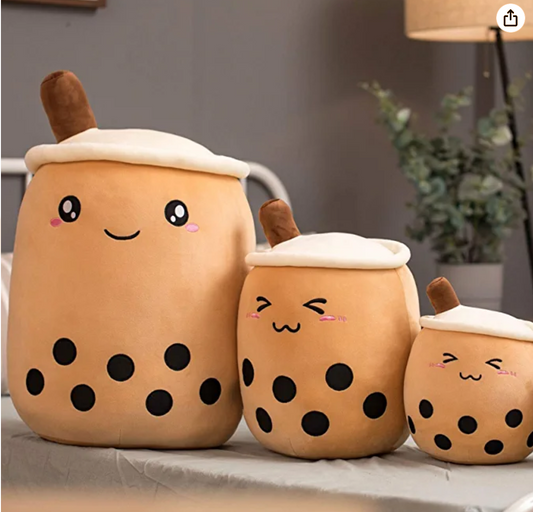 Cartoon Bubble Tea Plush Pillow,Plush Boba Tea Cup Toy Figurine Toy, Cute Bubble Tea Cup Shaped Pillow with Suction Tubes